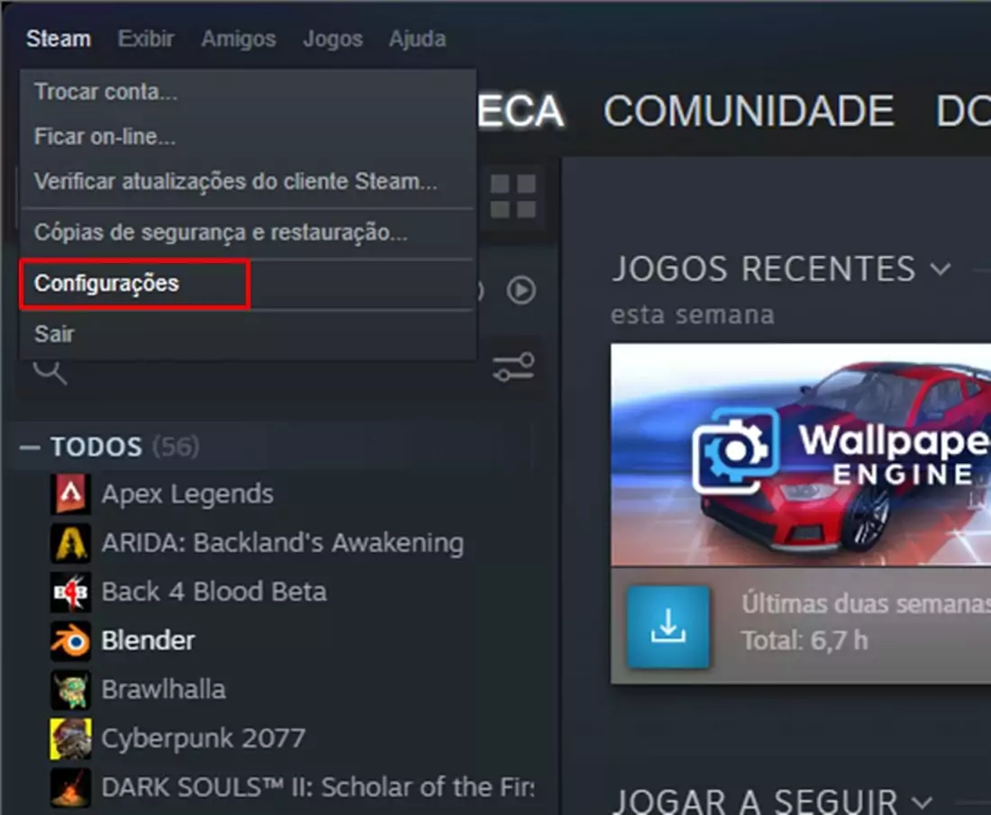 Imagem: Steam configurações