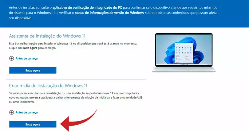 Faça o download do arquivo da mídia de instalação do Windows Faça o download do arquivo da mídia de instalação do Windows