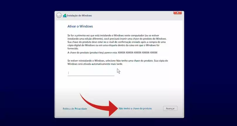 Chave de ativação do Windows Chave de ativação do Windows