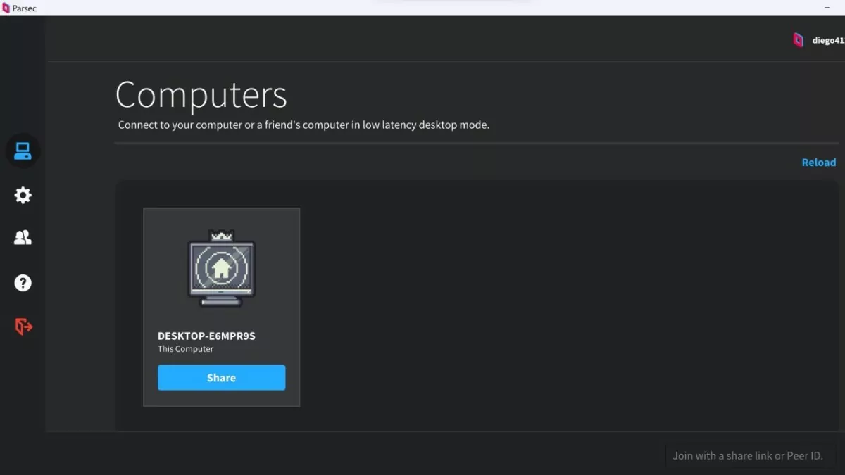 Página inicial do Parsec