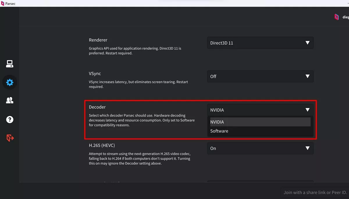 Configurações decoder Parsec