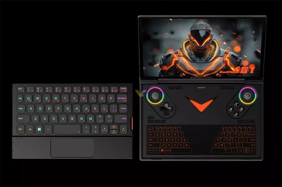 Onexplayer G1 ao lado do teclado destacável.