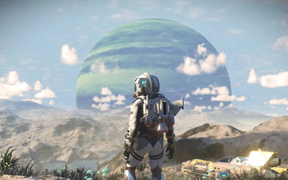 No Man's Sky sendo jogado em um dispositivo portátil