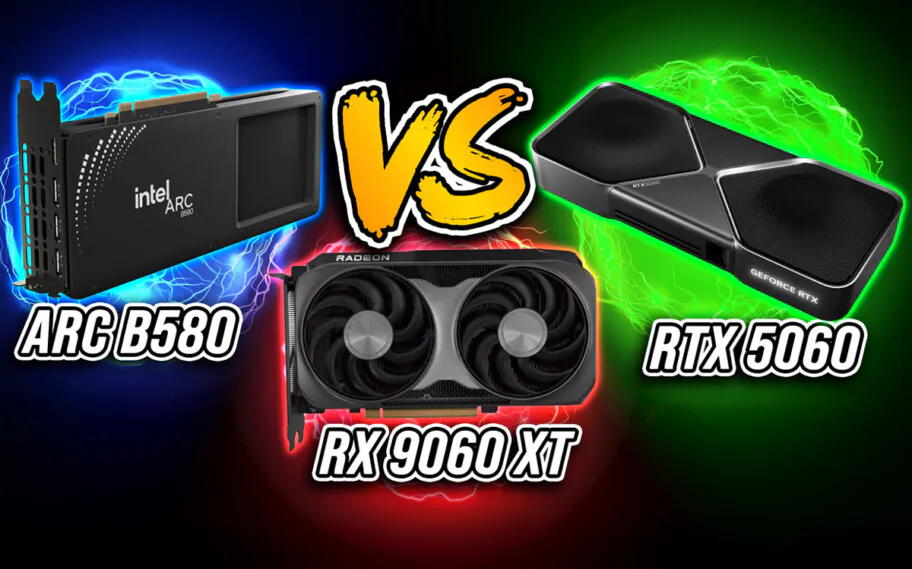 Batalha GeForce RTX 5060 vs Radeon RX 9060 XT vs ARC B580