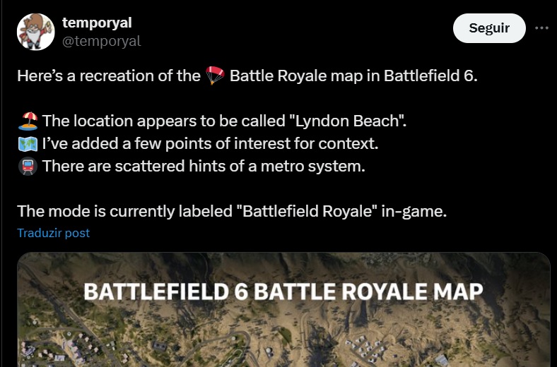 Captura de post revelando mapa Lyndon Beach