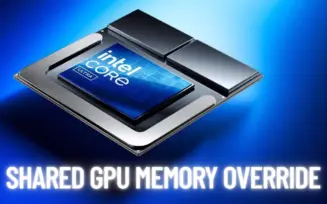 Imagem de divulgação do Core Ultra com Shared GPU Memory Override escrito