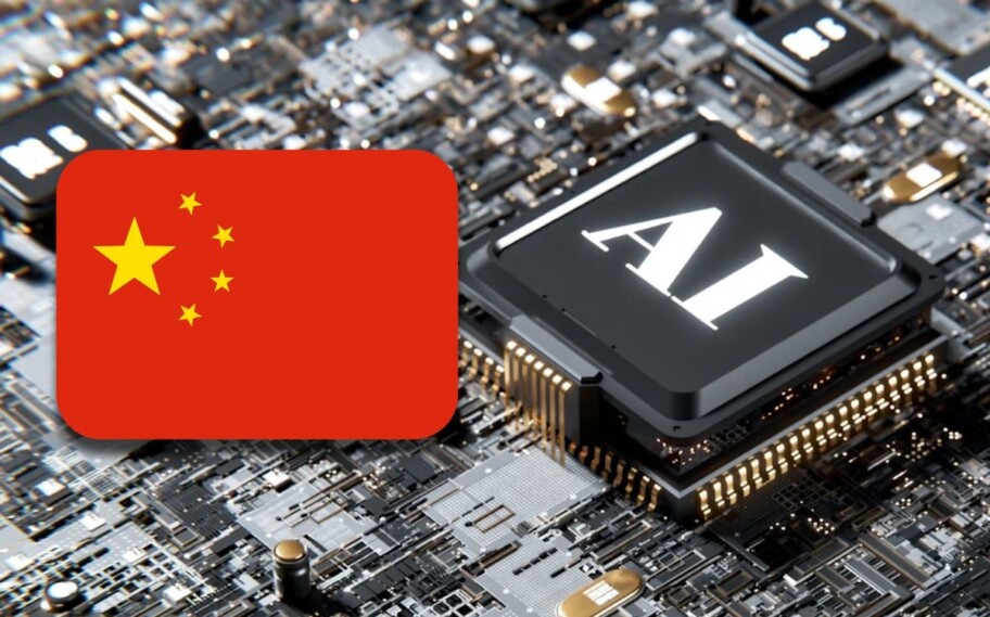 Imagem conceitual de chip de IA com bandeira da China