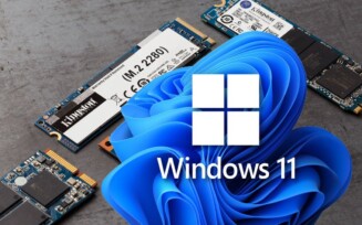 Imagem de logo do Windows 11 sobre SSDs