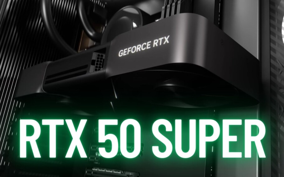 Imagem de uma GPU RTX com RTX 50 SUPER escrito