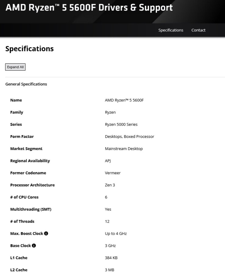 Detalhes do Ryzen 5 5600F