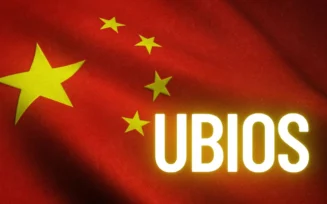 Bandeira da China com UBIOS escrito por cima