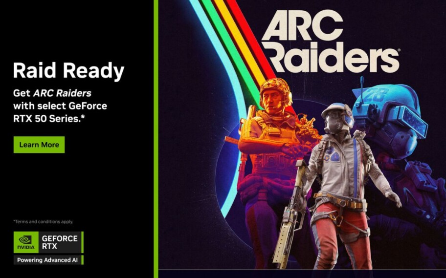 Imagem de divulgação do bundle de Arc Raiders com placas RTX 50