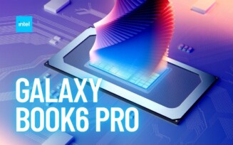 Imagem de processador Panther Lake com Galaxy Book6 Pro escrito