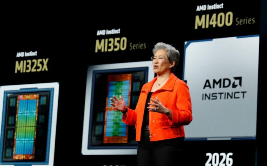 Lisa Su, CEO da AMD, em frente a roadmap para Instinct