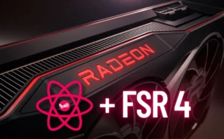 Imagem de GPU Radeon com logo do Proton e FSR 4