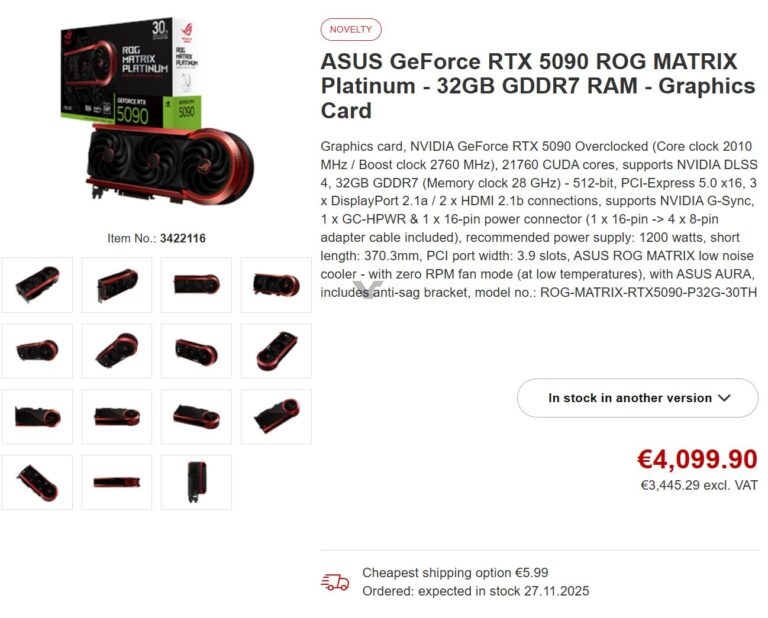 Captura mostra nova GPU listada na Proshop Alemanha