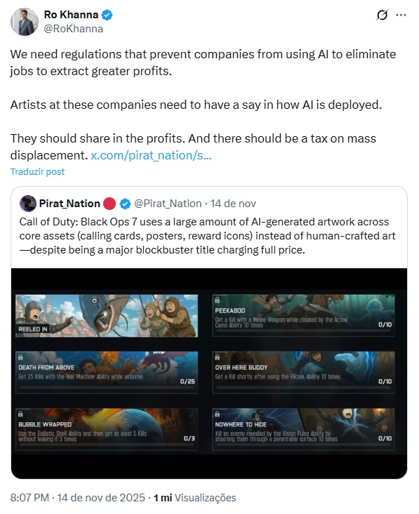 Call of Duty: Black Ops 7 gera pressão para regulação das IAs nos Estados Unidos