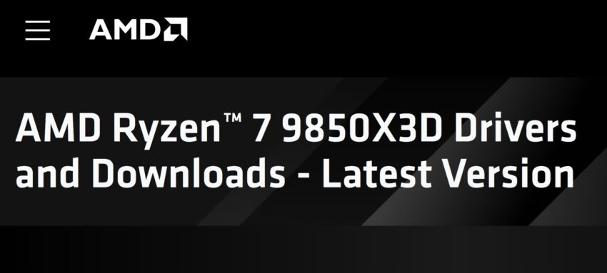 Ryzen 7 9850X3D no site da AMD