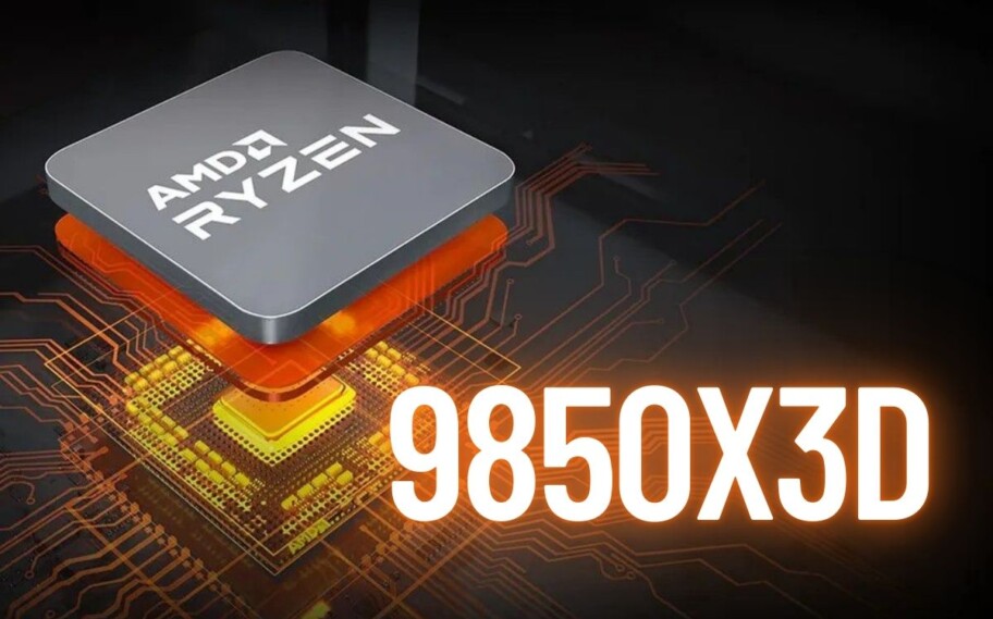 Processador Ryzen com 9850X3D escrito ao lado