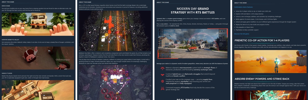 Diferentes páginas mostram melhor as imagens dos jogos