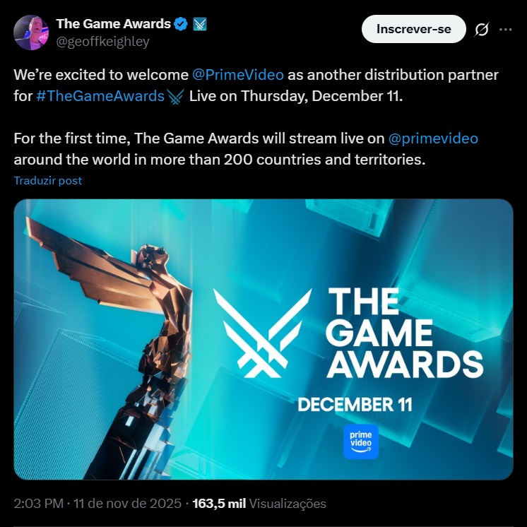 Captura de post revela evento no Game Awards