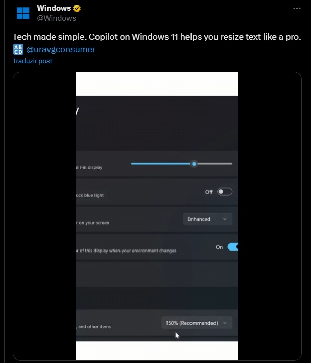 Captura do anúncio da Microsoft para promover o Copilot no Windows 11