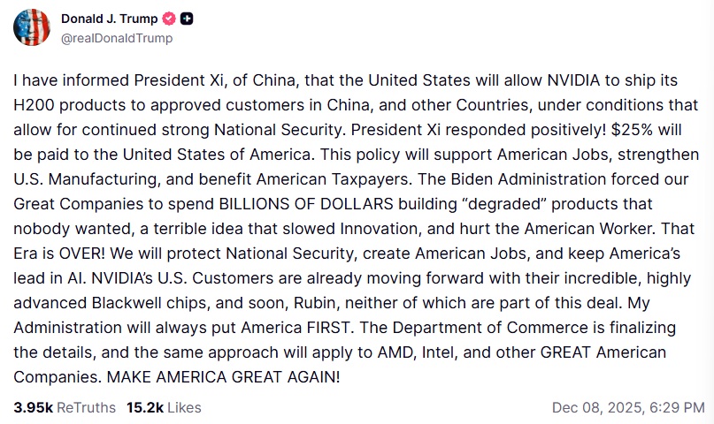 NVIDIA vai poder voltar a exportar placas H200 para a China