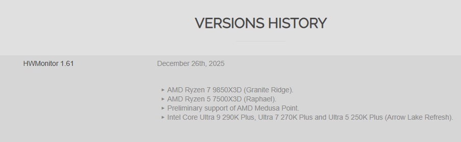 HWMonitor 1.61 changelog capture