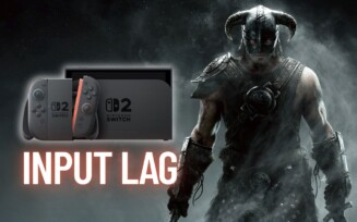 Imagem de Skyrim com Switch 2 ao lado