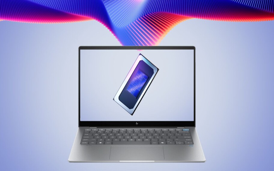 Imagem de notebook HP e processador Panther Lake