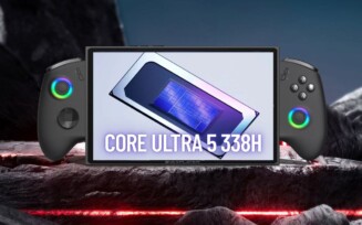 OneXPlayer X1 com imagem de processador Panther Lake por cima