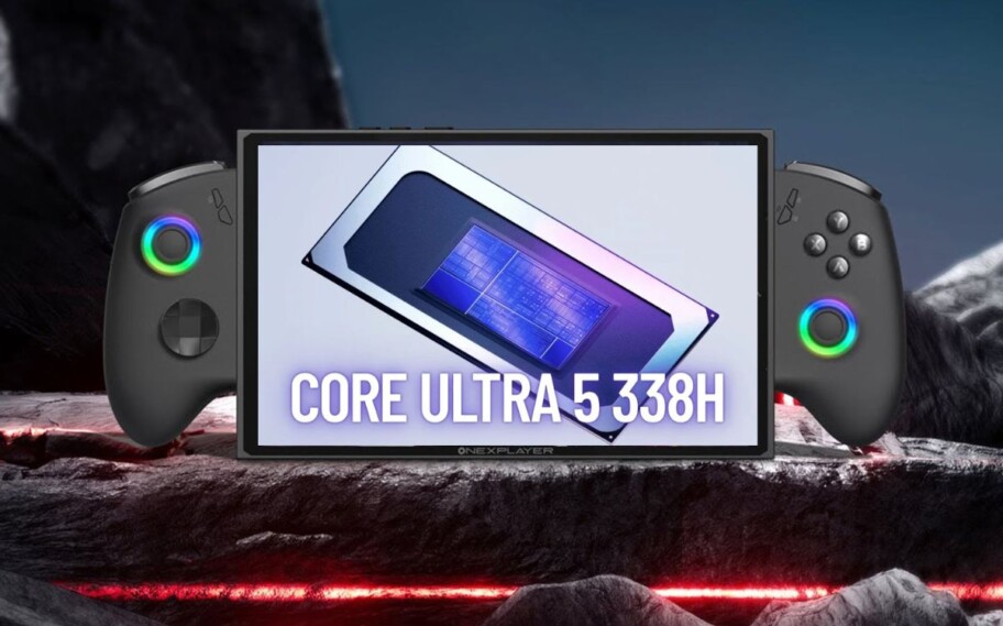OneXPlayer X1 com imagem de processador Panther Lake por cima