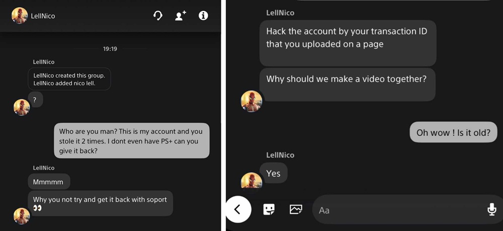 Captura da conversa com hacker