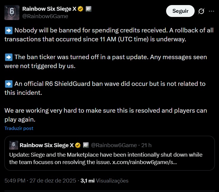 Post falando de problema que acometeu multiplayer da Ubisoft
