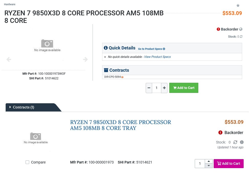 Captura do 9850X3D em loja com o preço