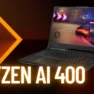 Imagem de notebook AMD com Ryzen AI 400 escrito