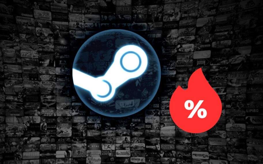 Logo da Steam ao lado de imagem de desconto