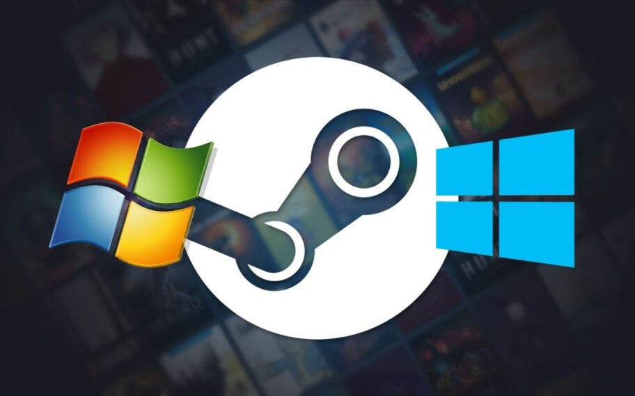 Logo da Steam ao lado de imagens do Windows 7 e 8