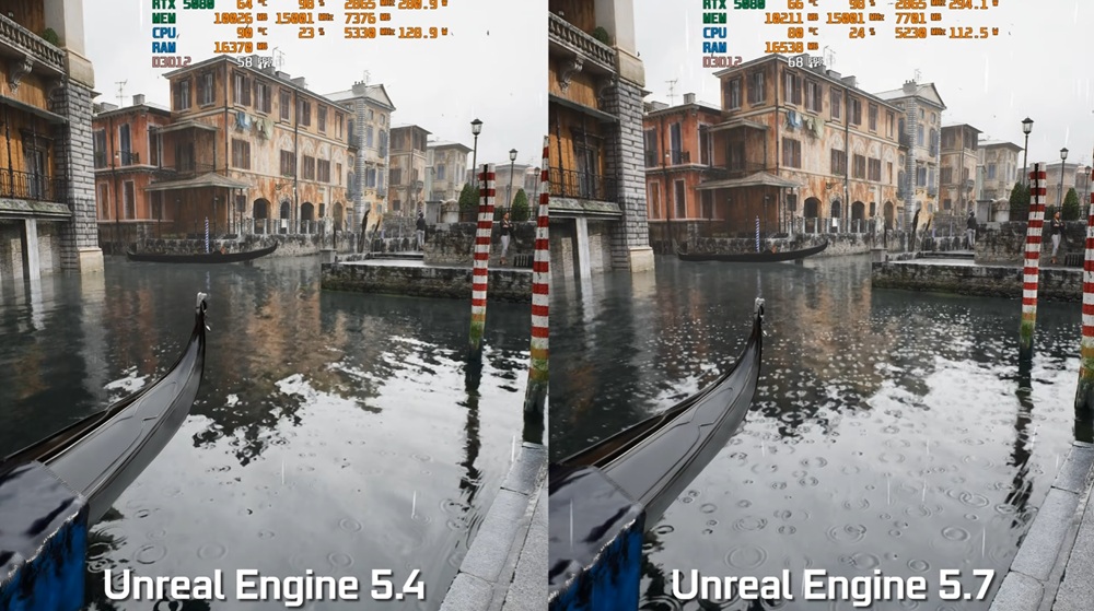 Comparativo da Unreal Engine 5.7 com versão 5.4