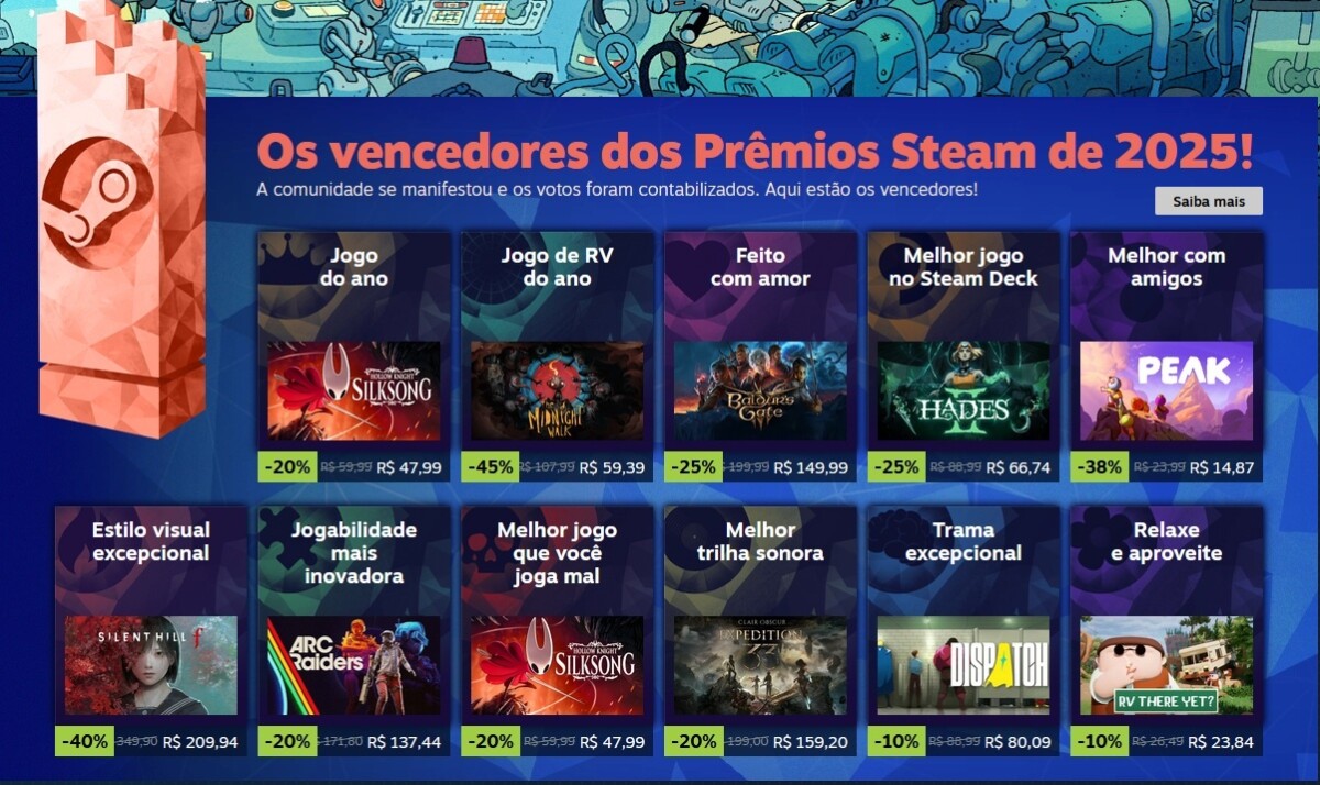 Silksong é o Jogo do Ano! Confira todos so vencedores dos Prêmios Steam 2025