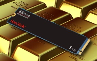 Imagem de SSD Sandisk sobre barras de ouro