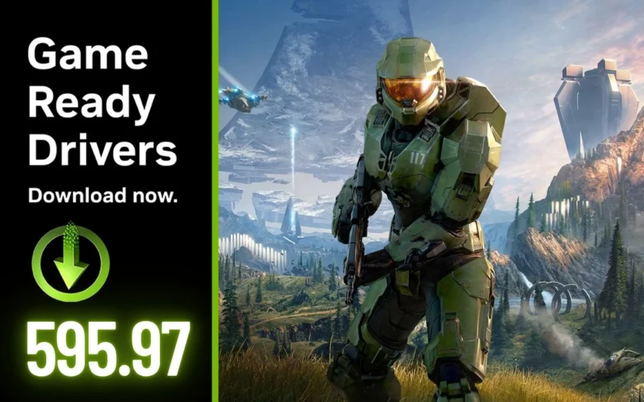 Imagem de driver da NVIDIA editada com Halo Infinite